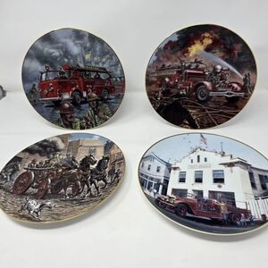 Set of 4 Limited Edition Firefighter Commemorative Plates – Vintage Fire Trucks